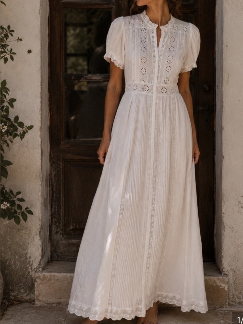 House of Harlow 1960 White Eyelet Lace Cotton  Midi Dress  Medium